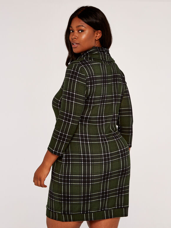 Curve Punk Check Button Dress, Green, large