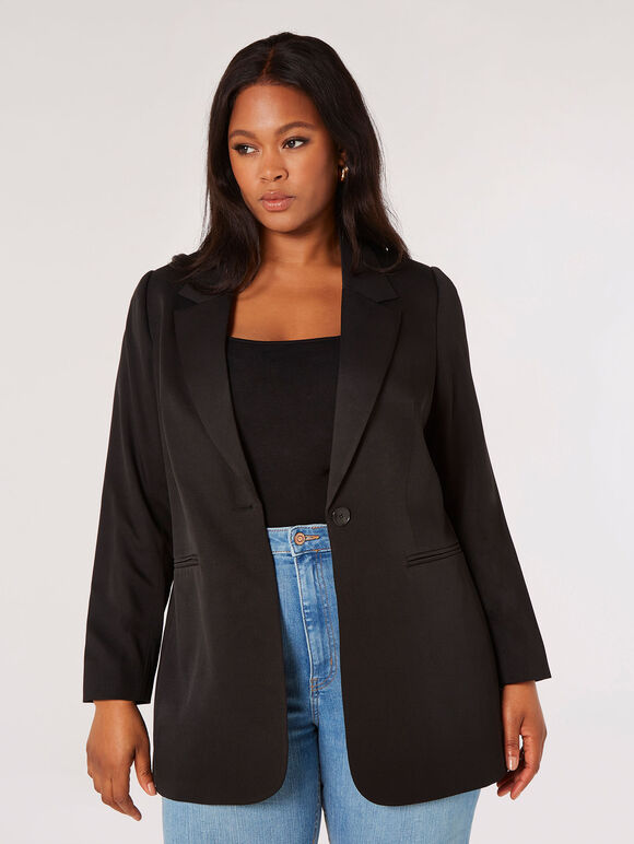 Curve Tailored One Button Blazer, Black, large