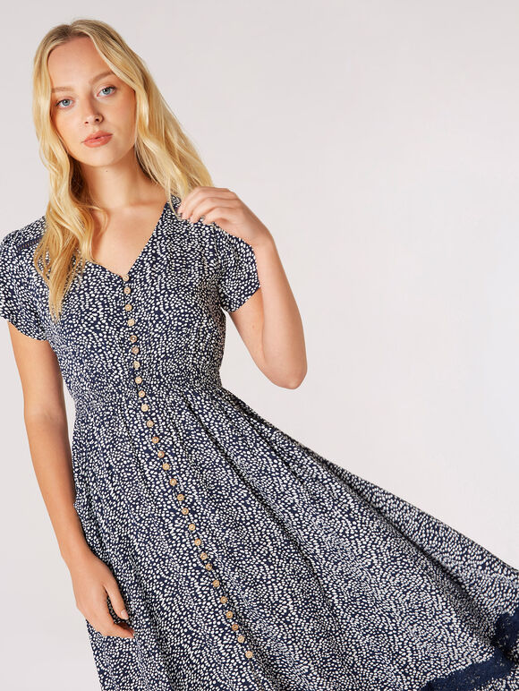 Irregular Dot Crochet Maxi Dress, Navy, large