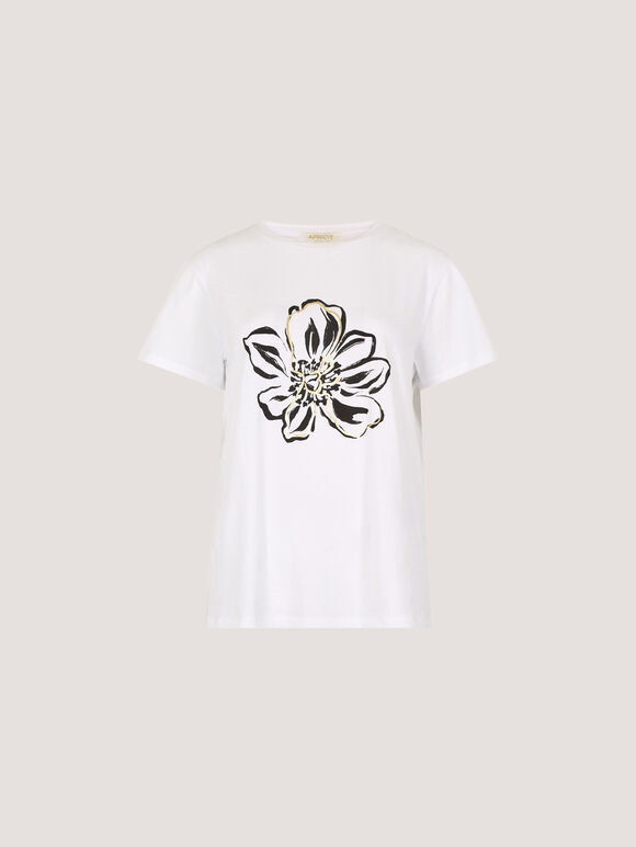 Gold Foil Flower Graphic T-Shirt, White, large