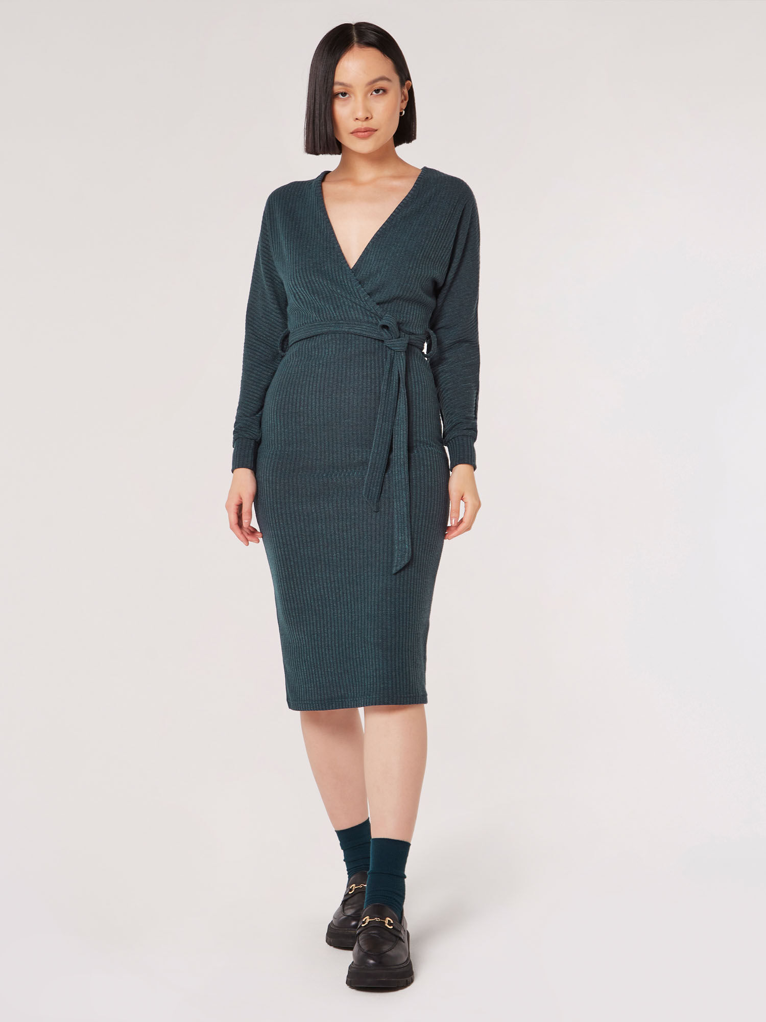 Rib knit outlet wrap dress