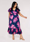 Curve Floral Wrap Midi Dress, Navy, large