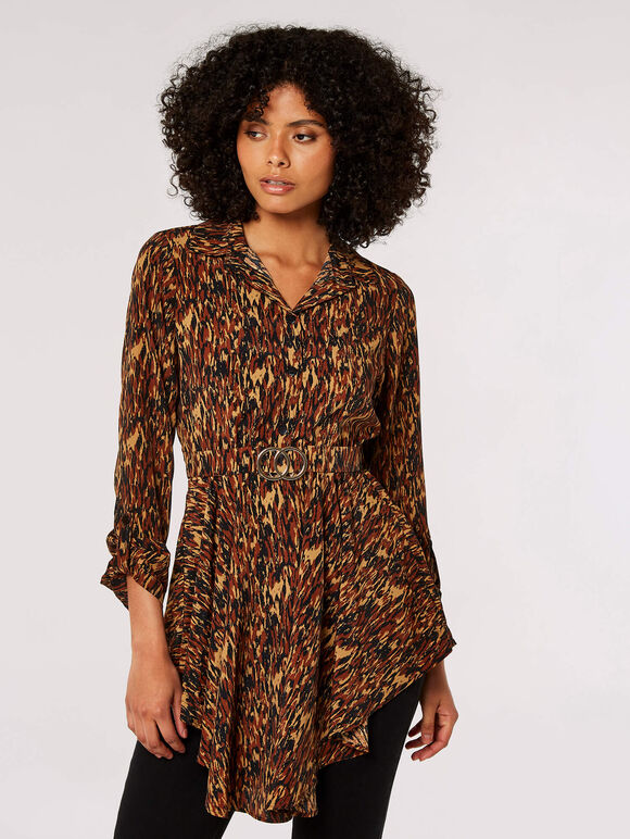 Textured Print Hanky Hem Mini Dress, Rust, large