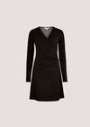 Polka Dot Wrap Ruched Mini Dress, Black, large