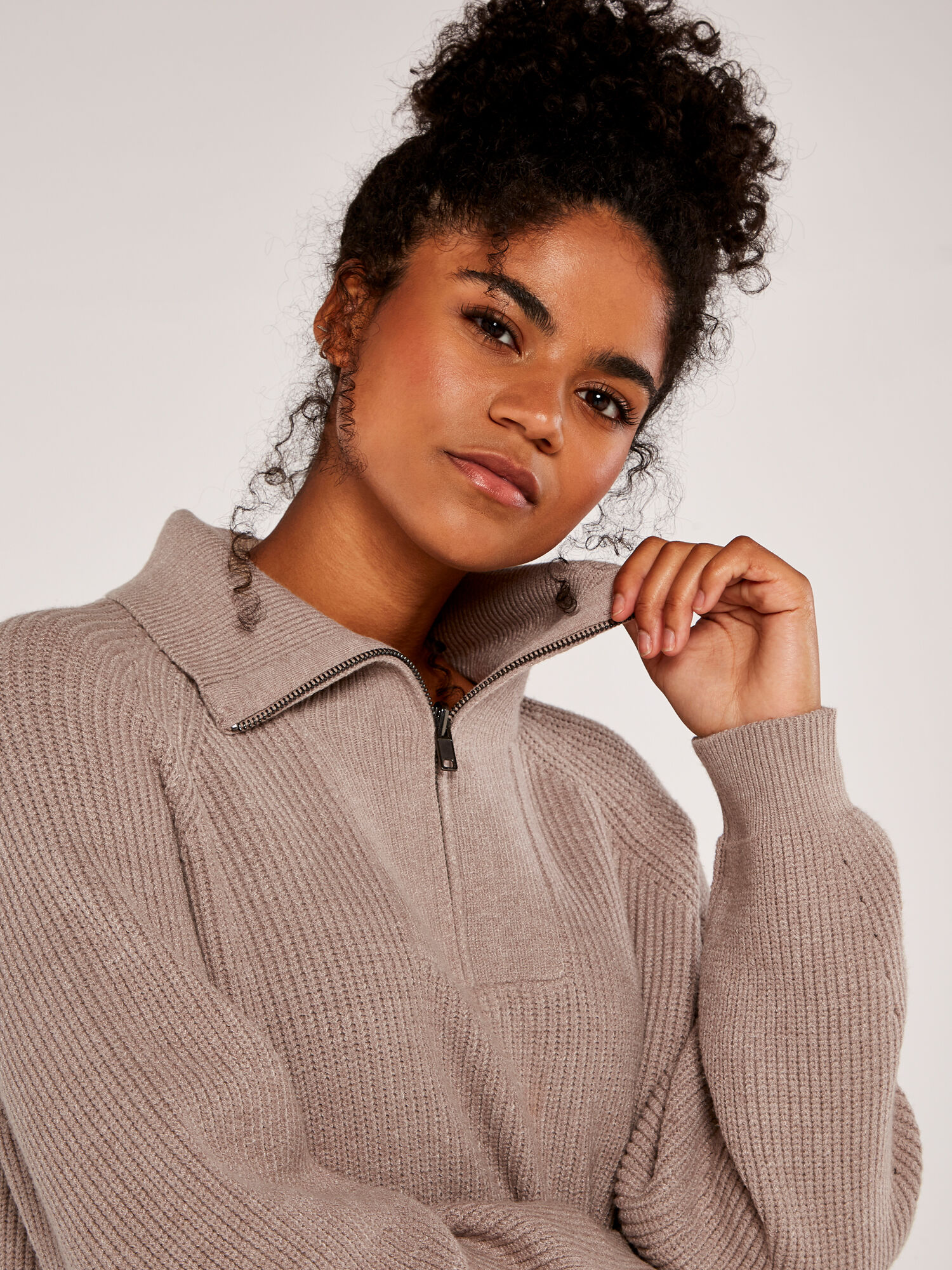Zip High Neck Jumper | Apricot UK