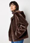 Reversible Faux Fur Suede Jacket, Brown, large