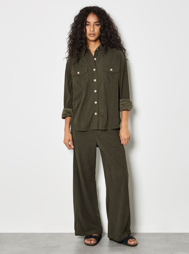 Oversized Cord Shirt, Khaki, large