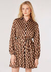 Geometric Satin Shirt Mini Dress, Rust, large