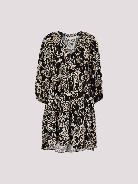 Ikat Sarasa Tiered Mini Dress, Black, large