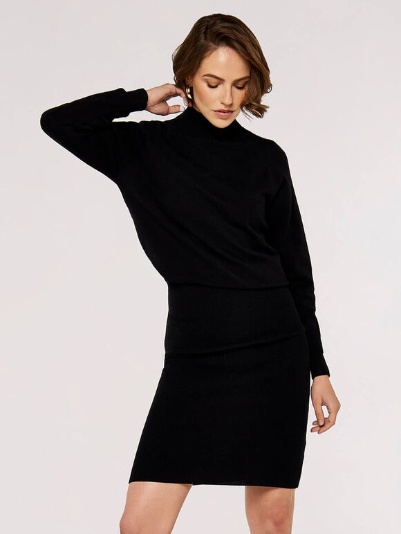 Ribbed Skirt Mini Dress, Black, large