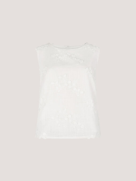 Floral Embroidered Shell Top, White, large