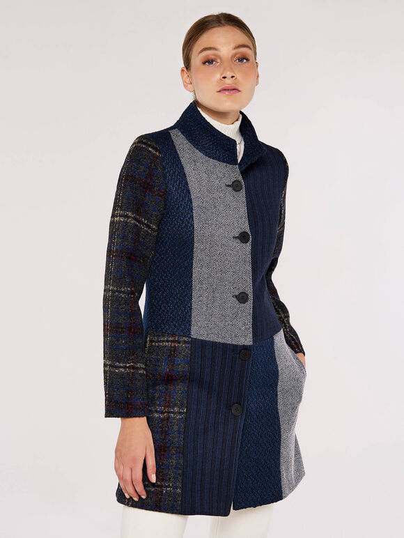 Mix & Match Patchwork Coat, Navy, large