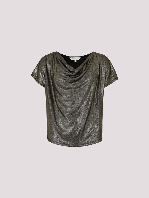 Metallic Foil Cowl Neck Top, Yellow, large