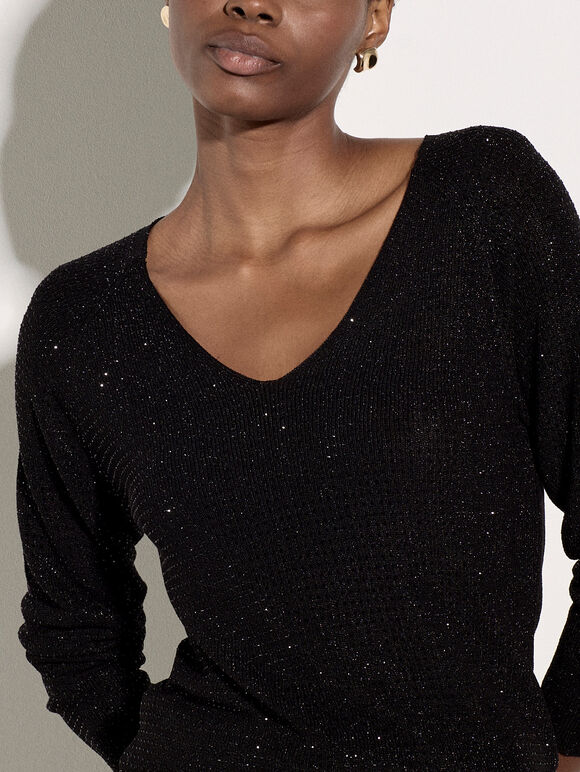 Diamante Embellished Fine Knit Jumper, Black, large