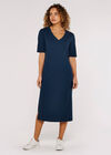 Basic Ribbed Midi Dress, Navy, large