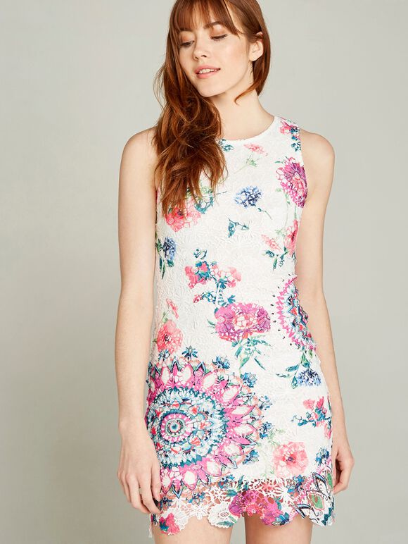 Spirograph And Rose Lace Shift Dress, Pink, large