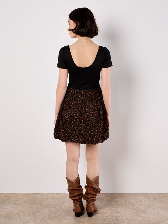 Leopard Print Jersey Mini Dress, Brown, large