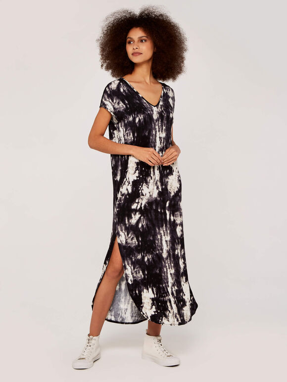 Tie Dye Jersey Dress, Black, large