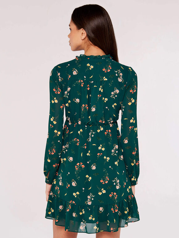 Botanical Ruffle Mini Dress, Green, large
