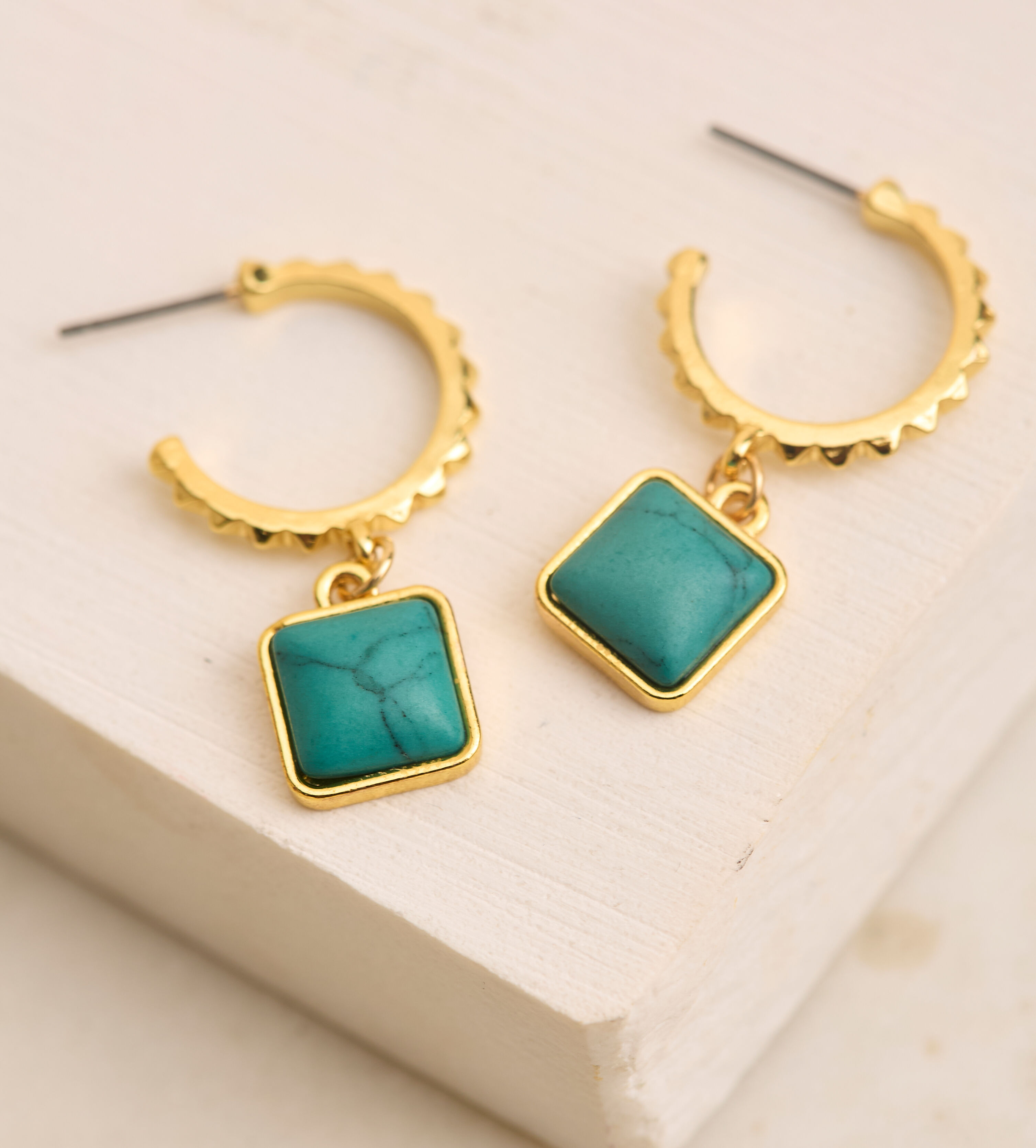 24K Gold Plated Teal Stone Hoop Earrings Apricot Clothing