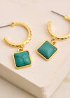 24K Gold Plated Teal Stone Hoop Earrings, Blue, large