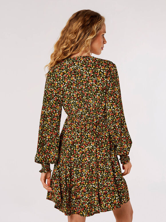 Ditsy Floral Tiered Mini Dress, Green, large