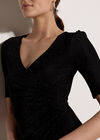 Metallic Wrap Ruched Midi Dress, Black, large