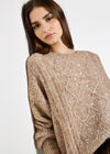 Iridescent Sequin Cable Knit Jumper, Brown, large