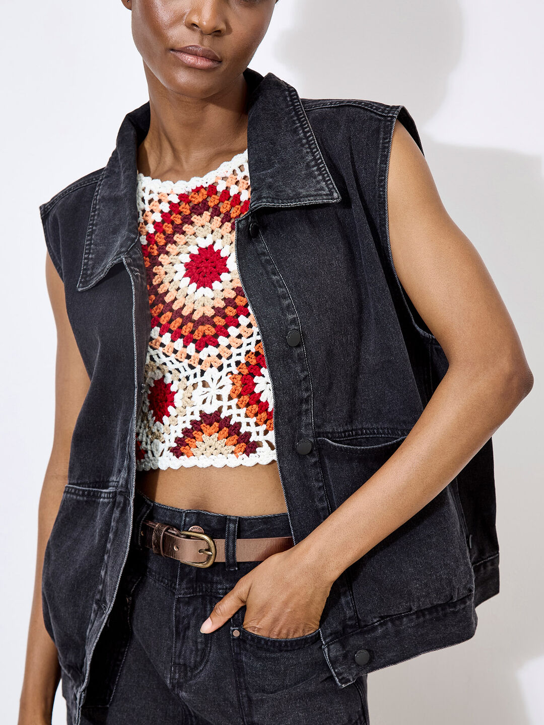 Image of Sleeveless Denim Jacket
