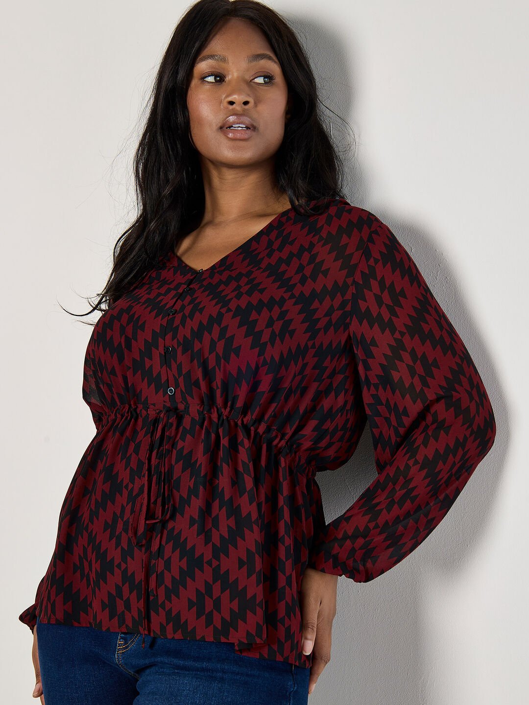 Curve Geo Print Chiffon Blouse