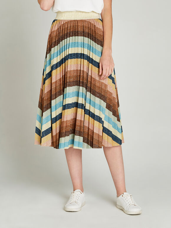 Orange Metallic Midi Skirt, Rust, large