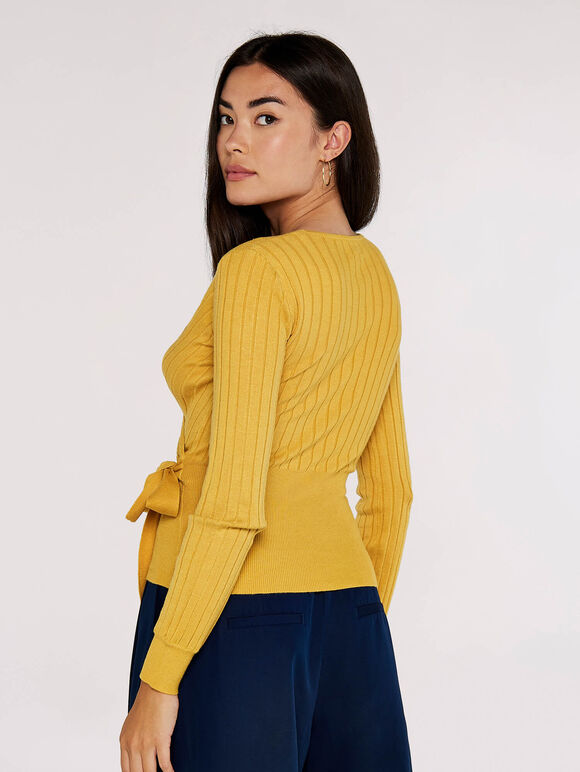Rib Knit Wrap Top, Mustard, large