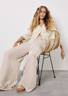 Textured Satin Wide Leg Trousers, Stone, large