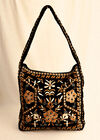 Floral Embroidered Shoulder Bag, Black, large