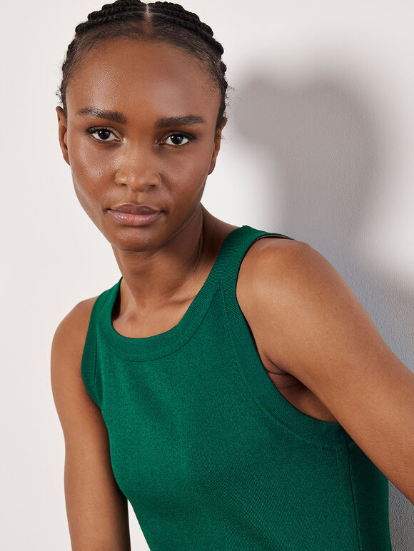 Knitted Shift Mini Dress, Green, large