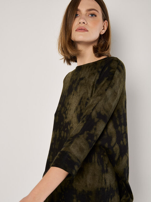 Tie Dye Knit Mini Dress, Khaki, large