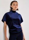 Velvet Ruched Side Top, Navy, large