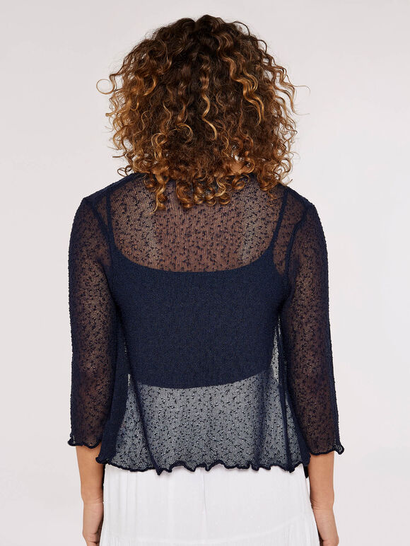 Lightweight Sheer Knitted Shrug, Navy, large