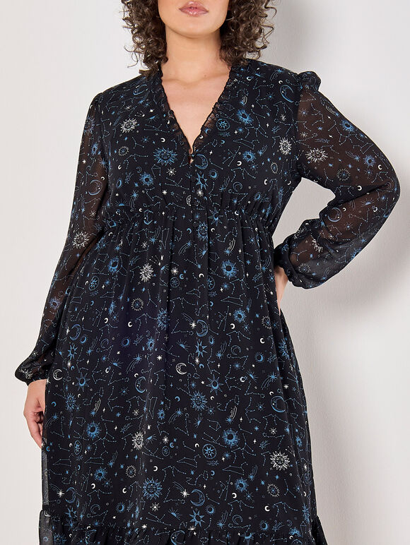 Curve Chiffon Constellation Midi Dress, Blue, large