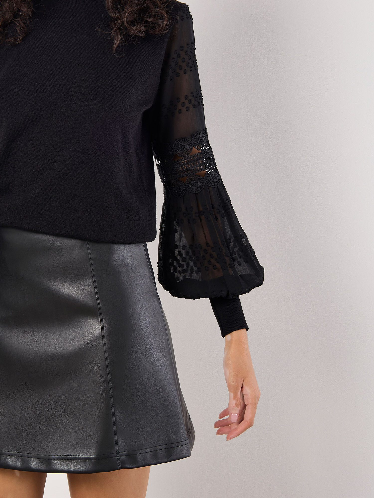 Contrast Chiffon Sleeves Jumper Apricot Clothing
