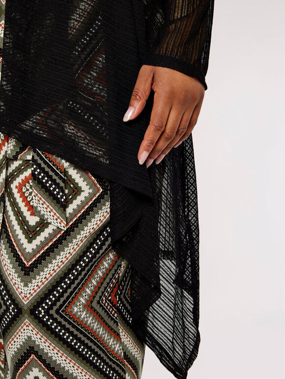Curve Mesh Waterfall Cardigan, Black, large