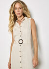Linen Blend Shirt Midi Dress, Stone, large