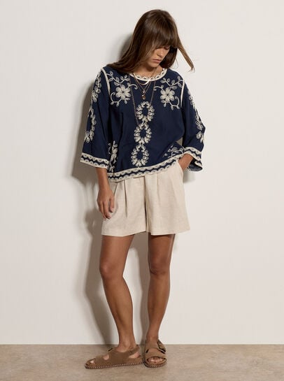 Embroidered Bell Sleeve Top