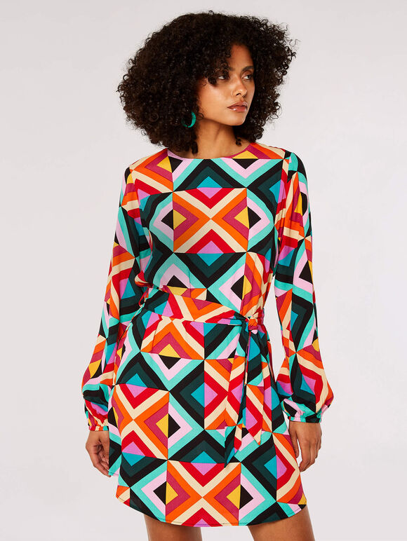 Retro Geometric Mini Dress | Apricot Clothing