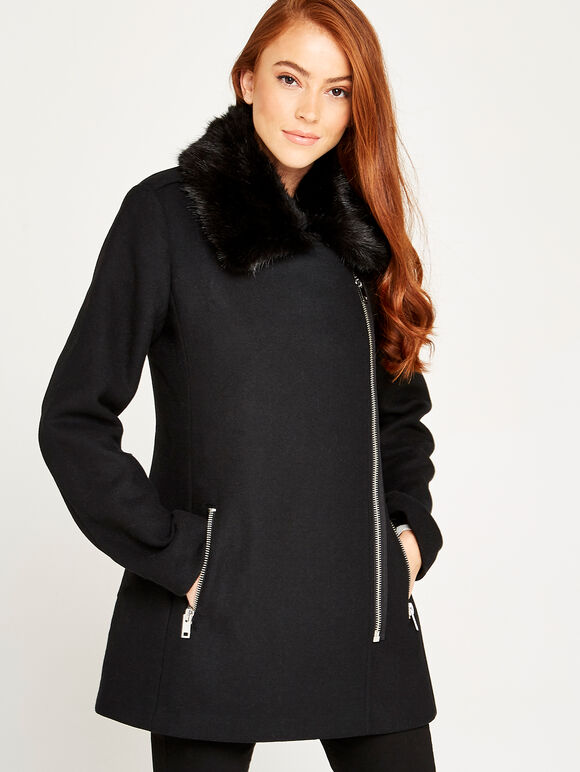 Longline Biker Jacket, Black, large