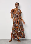 Patchwork Ruffle Tiered Midi Dress, Orange, large