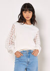Contrast Organza Sleeves Jumper, White, large