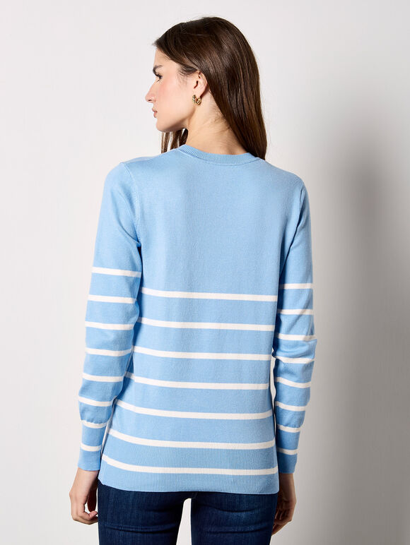 Stripe Embroidered Hearts Jumper, Blue, large