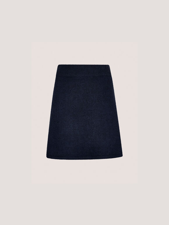 Knitted A-Line Mini Skirt, Navy, large