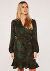Camouflage Animal Dot Long Sleeve Wrap Dress, Green, large